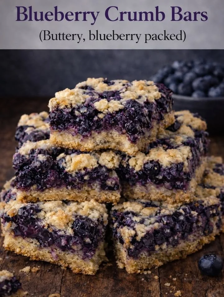 Homemade Blueberry Crumb Bars with blueberries and crumb topping