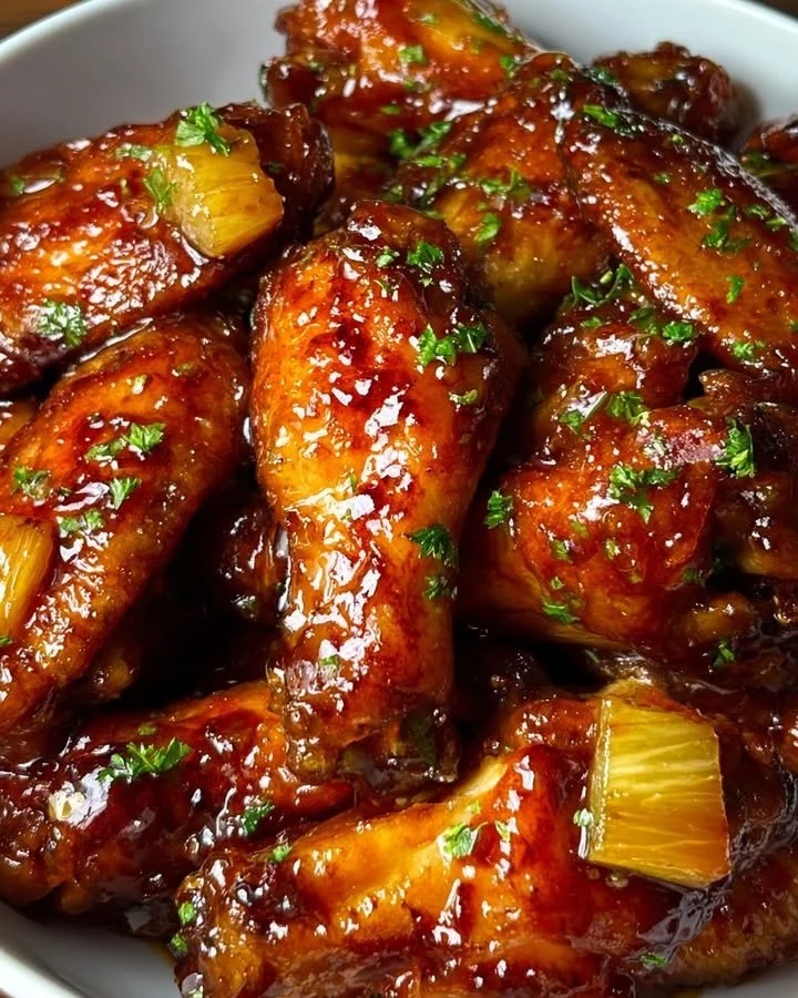 Delicious Brown Sugar Pineapple Chicken Wings ready to serve