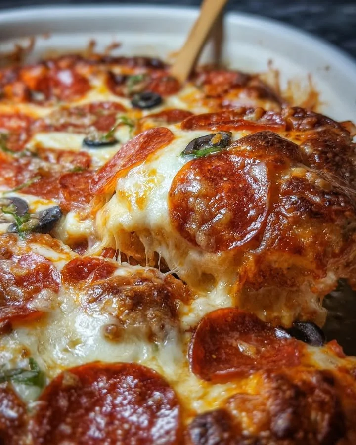 Delicious Bubble Up Pizza Bake served with fresh toppings and melted cheese