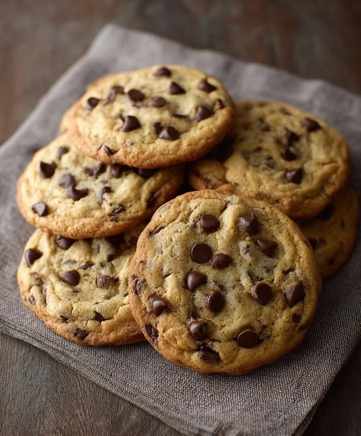 Freshly baked chocolate chip cookies on a cooling rack