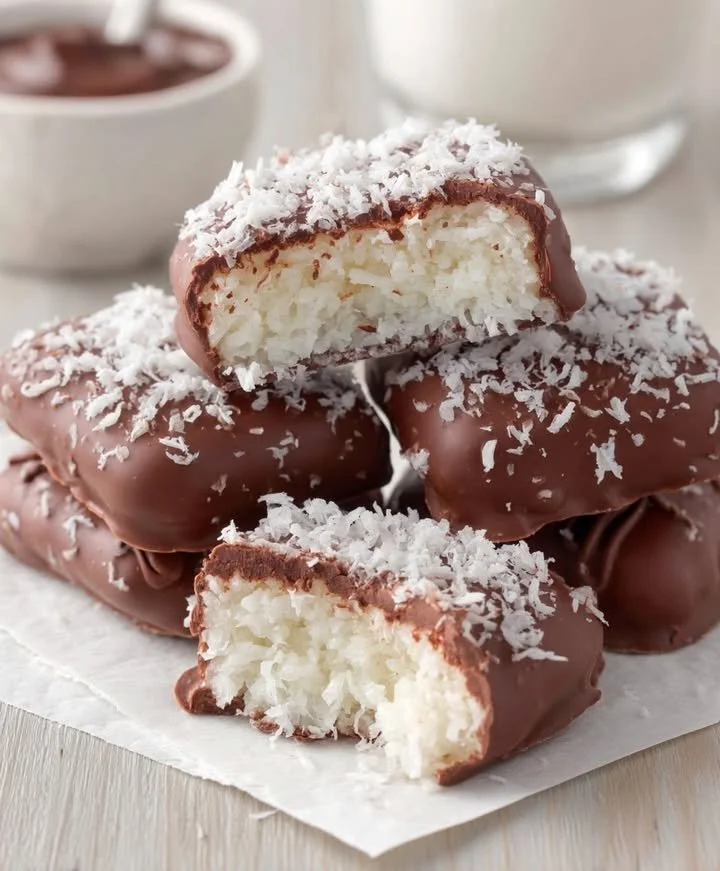 Delicious Chocolate Coconut Bites with rich chocolate coating and coconut filling