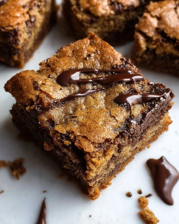Delicious chocolate fudge banana blondies served on a plate