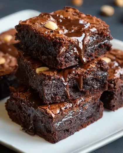 Delicious chocolate hazelnut Nutella brownies served on a white plate