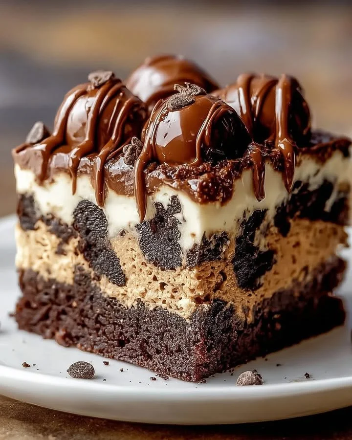 Delicious Cookie Dough Brownie Cake with rich layers and cookie dough toppings