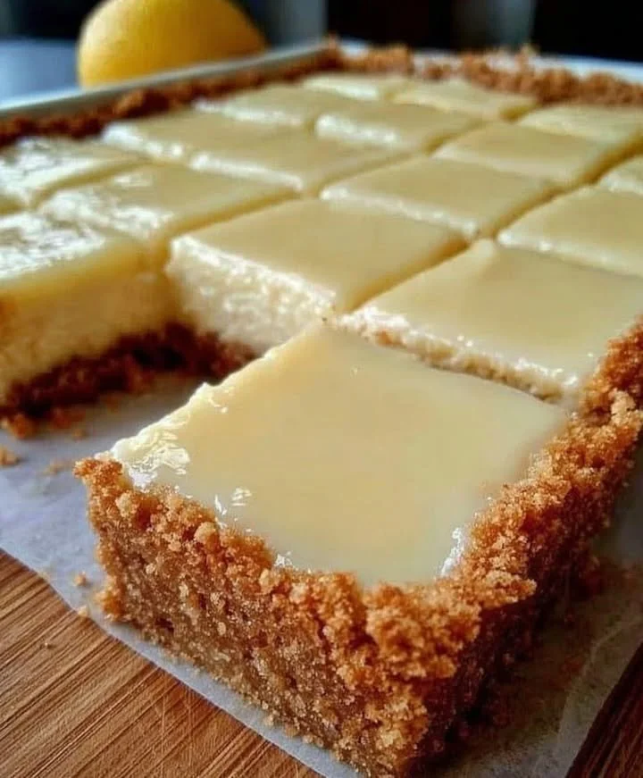Delicious creamy lemon squares dessert on a plate