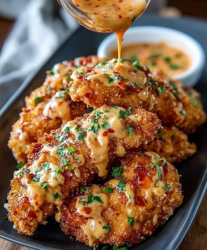 Crispy and spicy chicken tenders served with dipping sauce