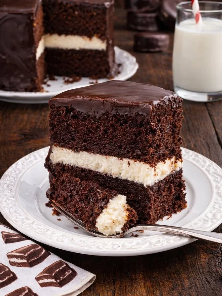 Delicious homemade Ding Dong Cake with chocolate frosting and cream filling