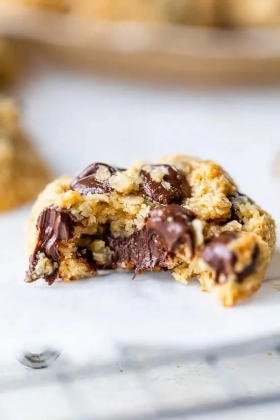 Healthy chocolate chip oat cookies with a chewy texture and rich flavor