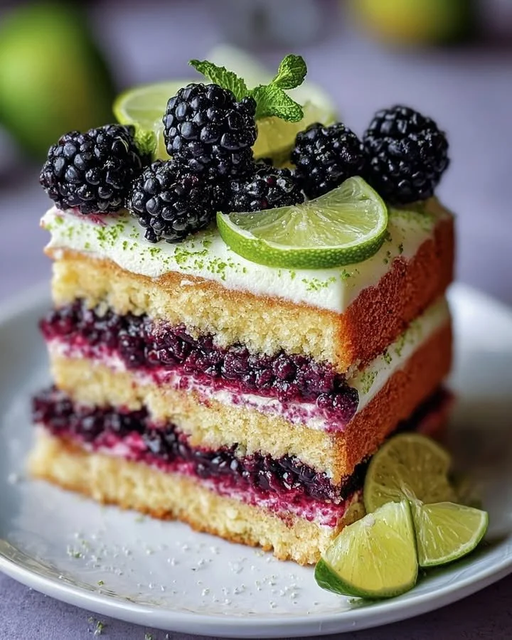 Lime & Blackberry Layer Cake with vibrant layers and fresh berries