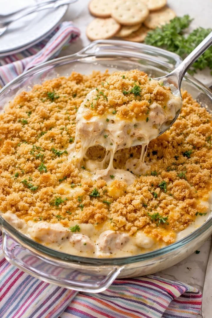 Delicious Million Dollar Chicken Bake fresh out of the oven, ready to serve.