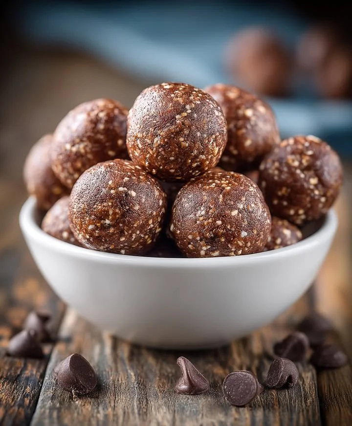 No-bake cottage cheese brownie batter protein bites on a white plate