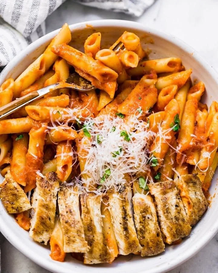 Delicious Penne with Chicken served in a creamy sauce