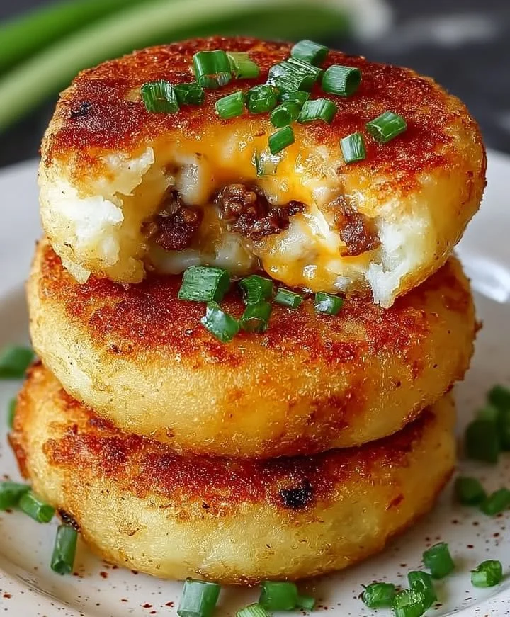Delicious stuffed potato cakes served with dipping sauce on a plate