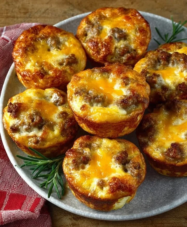 Delicious sausage breakfast muffins baked to golden perfection.
