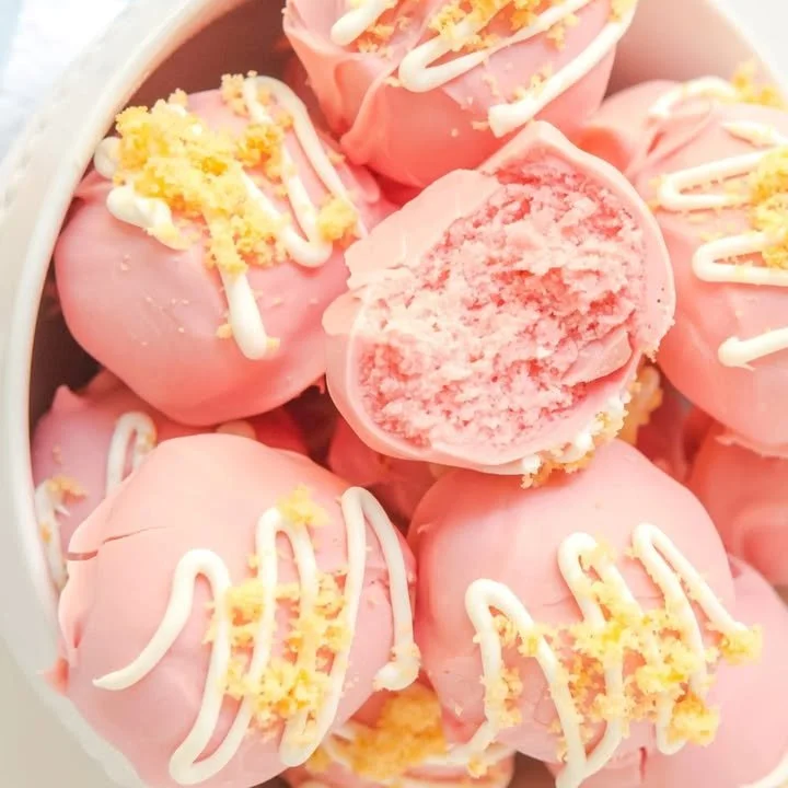 Valentine's Day strawberry shortcake truffles on a decorative plate