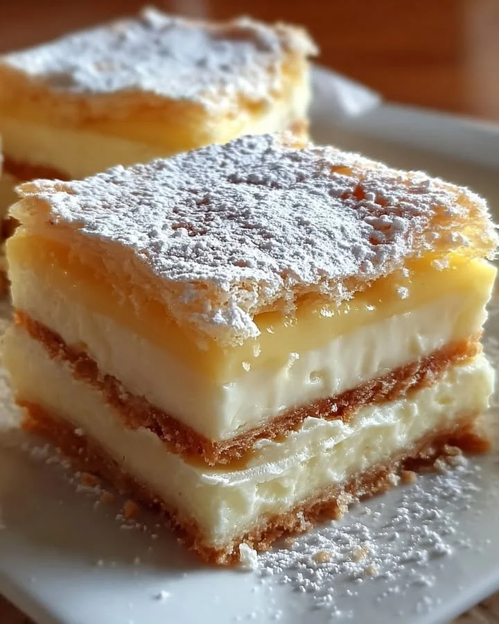 Delicious Vanilla Custard Cream Squares dessert on a white plate